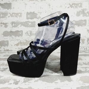New Steve Madden Gutsy Black Block Heel Platform Strappy Sandals X79